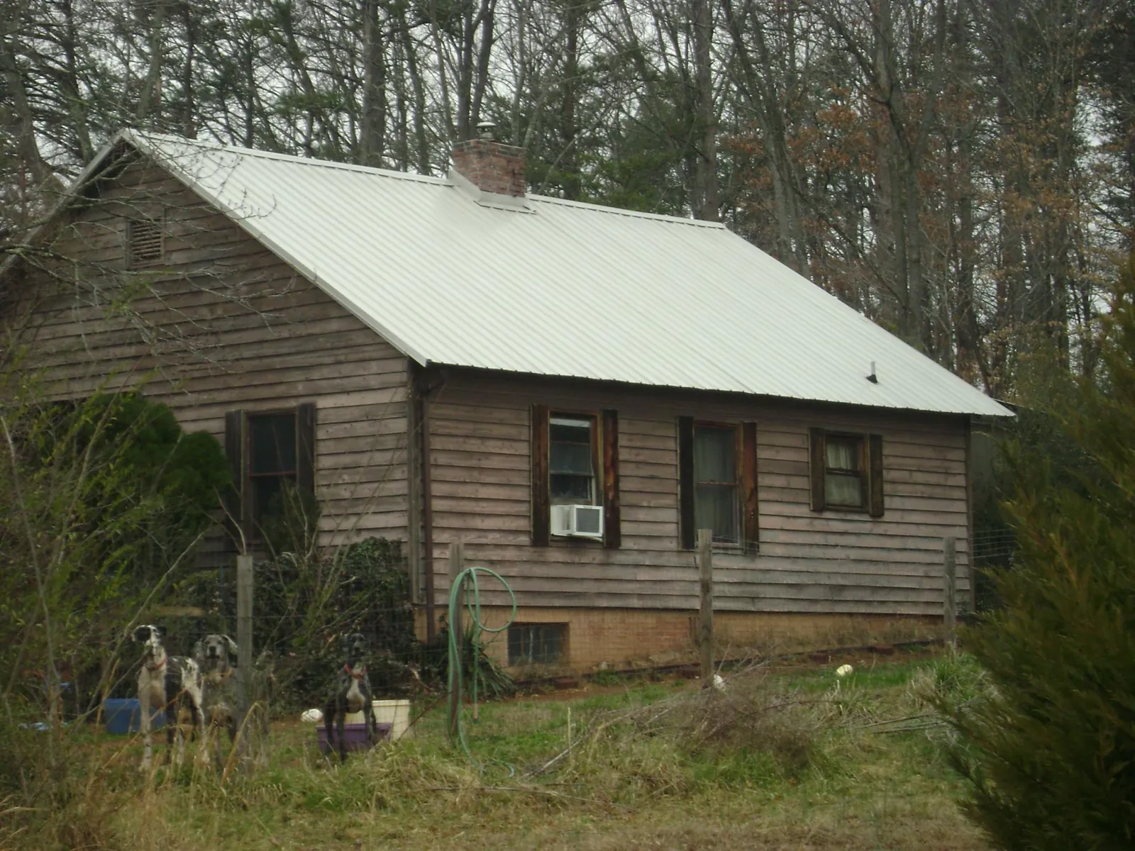 White metal roof on an old wood sided farmhouse, from a Metal Roof Installation job in Gracewood